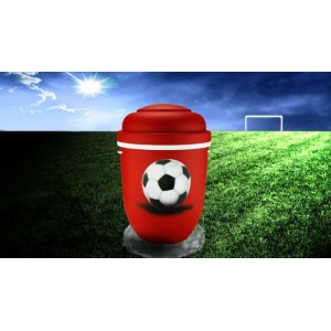 Biodegradable Cremation Ashes Funeral Urn / Casket - RED & WHITE (FOOTBALL)